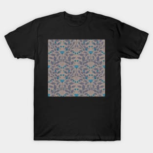 William Morris inspired pattern, floral pattern, autumn flowers in blue T-Shirt